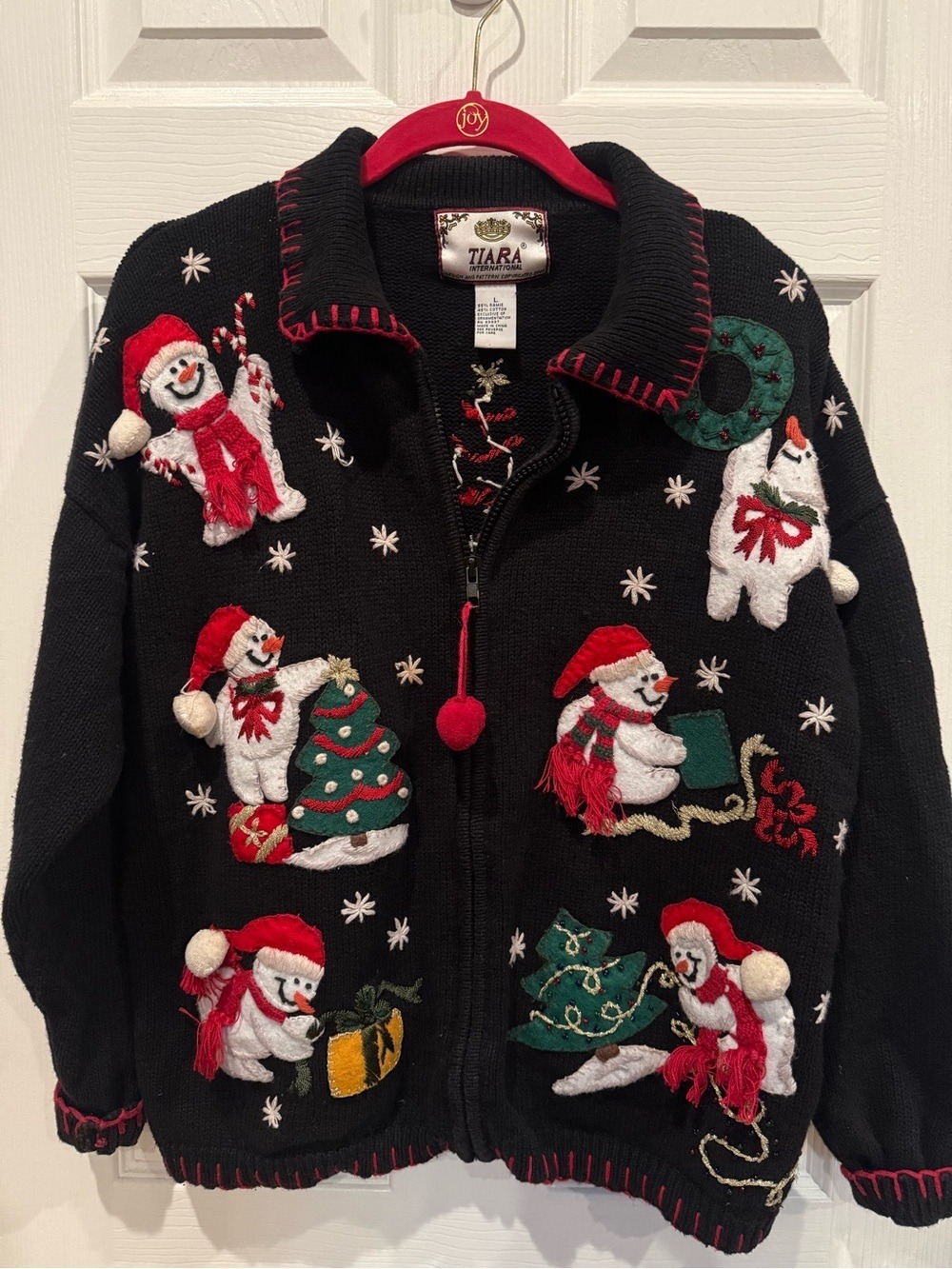 Tiara International Vtg Christmas Snowman Full Zip Cardigan L Holiday Whimsical - Picture 6 of 12